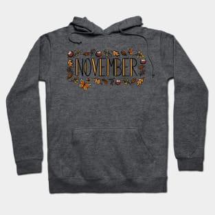 November Autumn Winter Seasonal Lettering Digital Illustration Hoodie